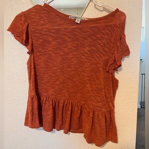 Gypsies & Moondust Brown and Orange‎ Flutter Sleeve Peplum Blouse